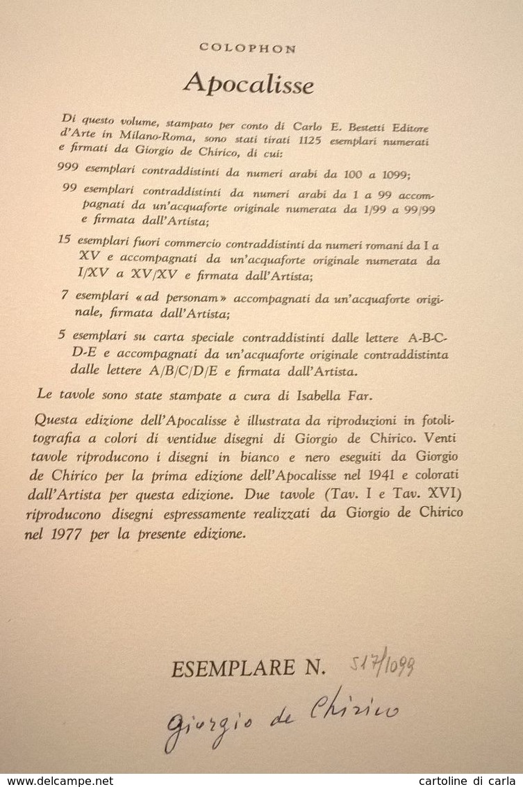 APOCALISSE DI SAN GIOVANNI Illustrata Da GIORGIO DE CHIRICO - Classiques