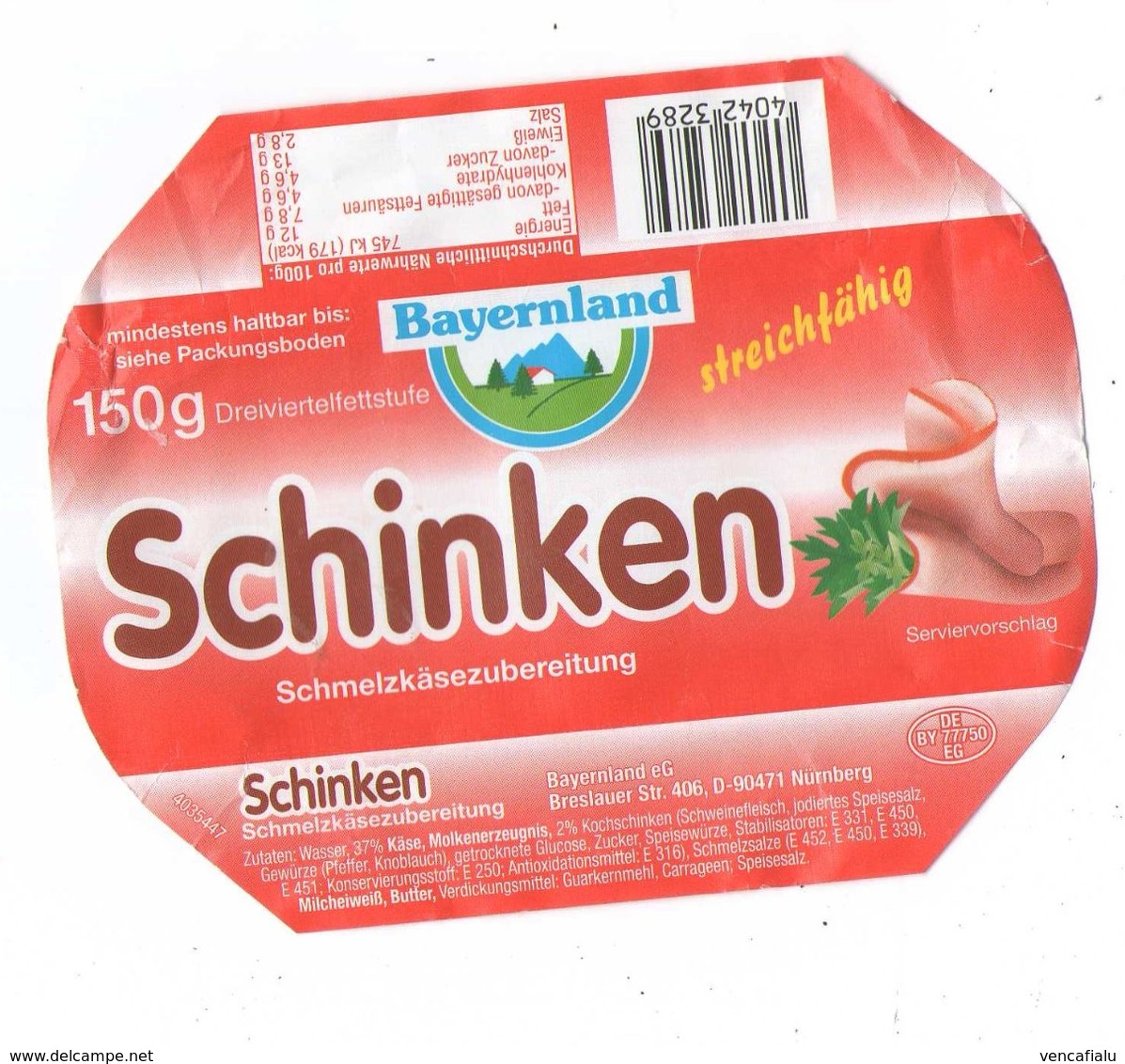 Germany - Bayern, With Ham, Marke BAYERNLAND, Big Label, Used - Cheese