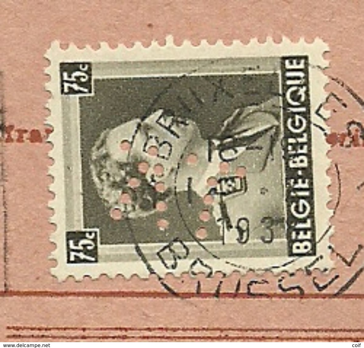 480 Op Ontvangkaart (Carte-recepisse) Met Stempel BRUXELLES, Met Firmaperforatie (perfin) "J.V." Van Jules Verberckt - 1934-51