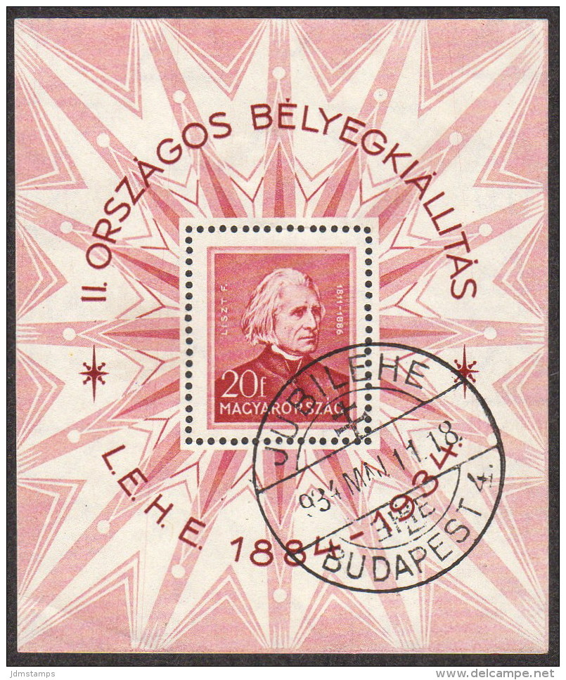 HUN SC #486 U SS 1934 Franz Liszt W/lt Diag Crs @ LL CNR CV $90.00 - Blocks & Sheetlets