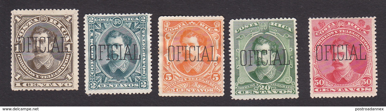 Costa Rica, Scott #O25-O27, O29-O30, Mint No Gum/Hinged, Overprinted Issues, Issued 1889 - Costa Rica