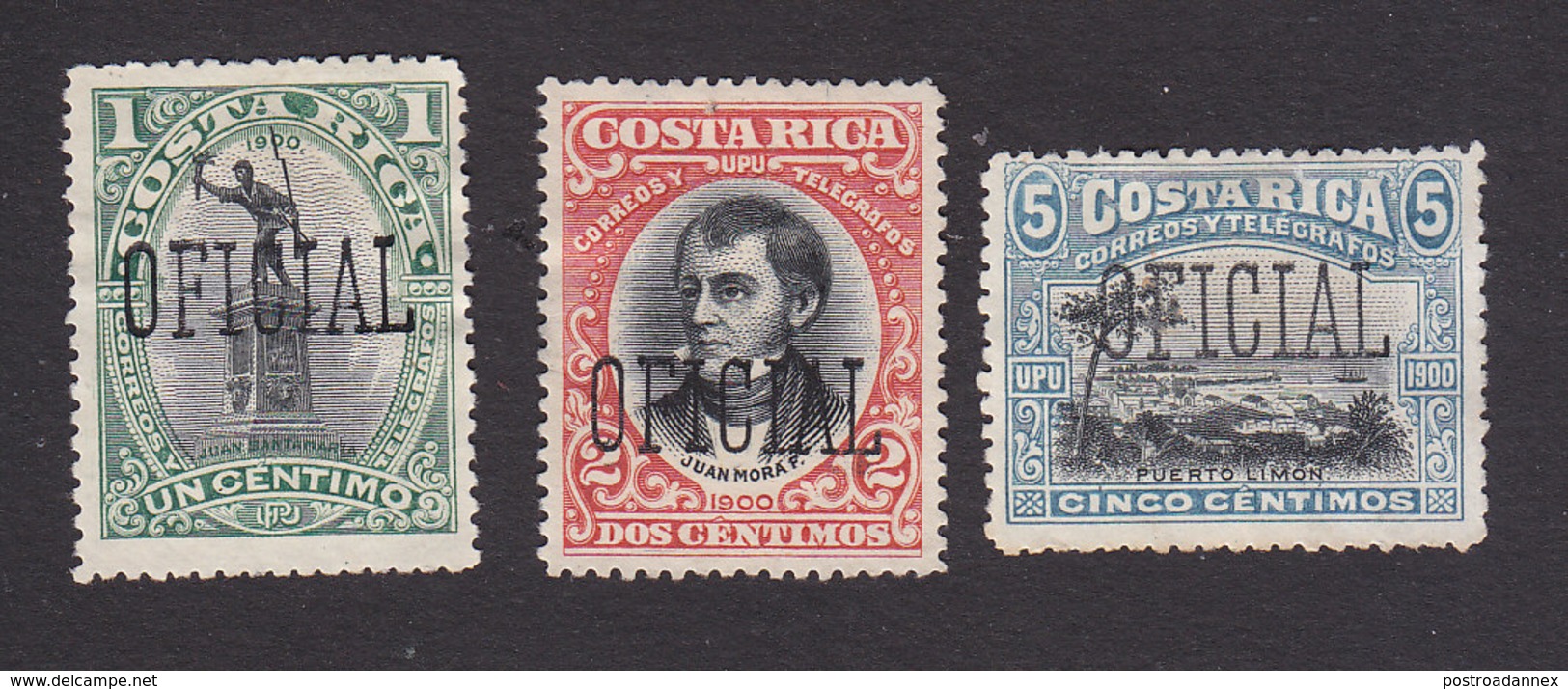 Costa Rica, Scott #O37-O39, Mint No Gum, Overprinted Issues, Issued 1901 - Costa Rica