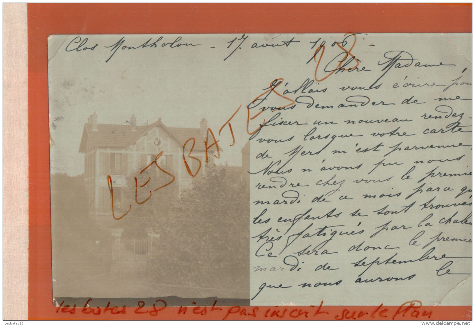 CPA  CARTE PHOTO  CLOS MONTHOLON   SUR DOS  Cachets à Date Sur Semeuse PARIS B. DE RENNES  JAN 2018 549 - Photos