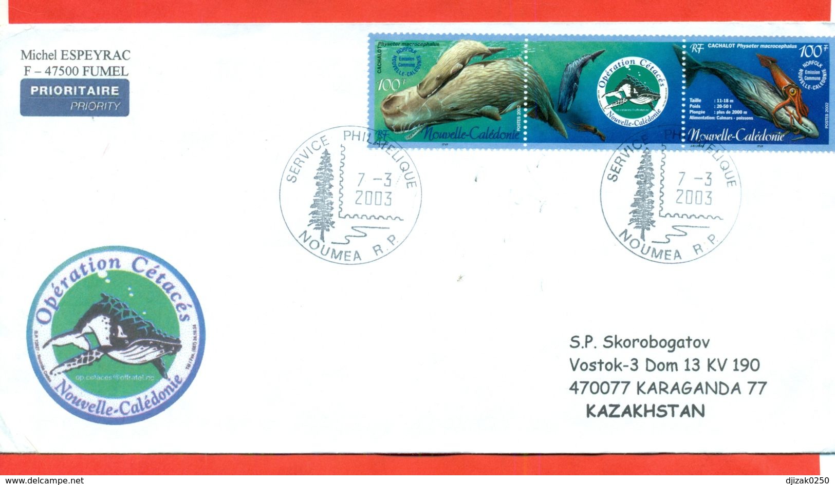 New Caledonia 2002. Whales.The Envelope Actually Passed The Mail. - Cartas & Documentos