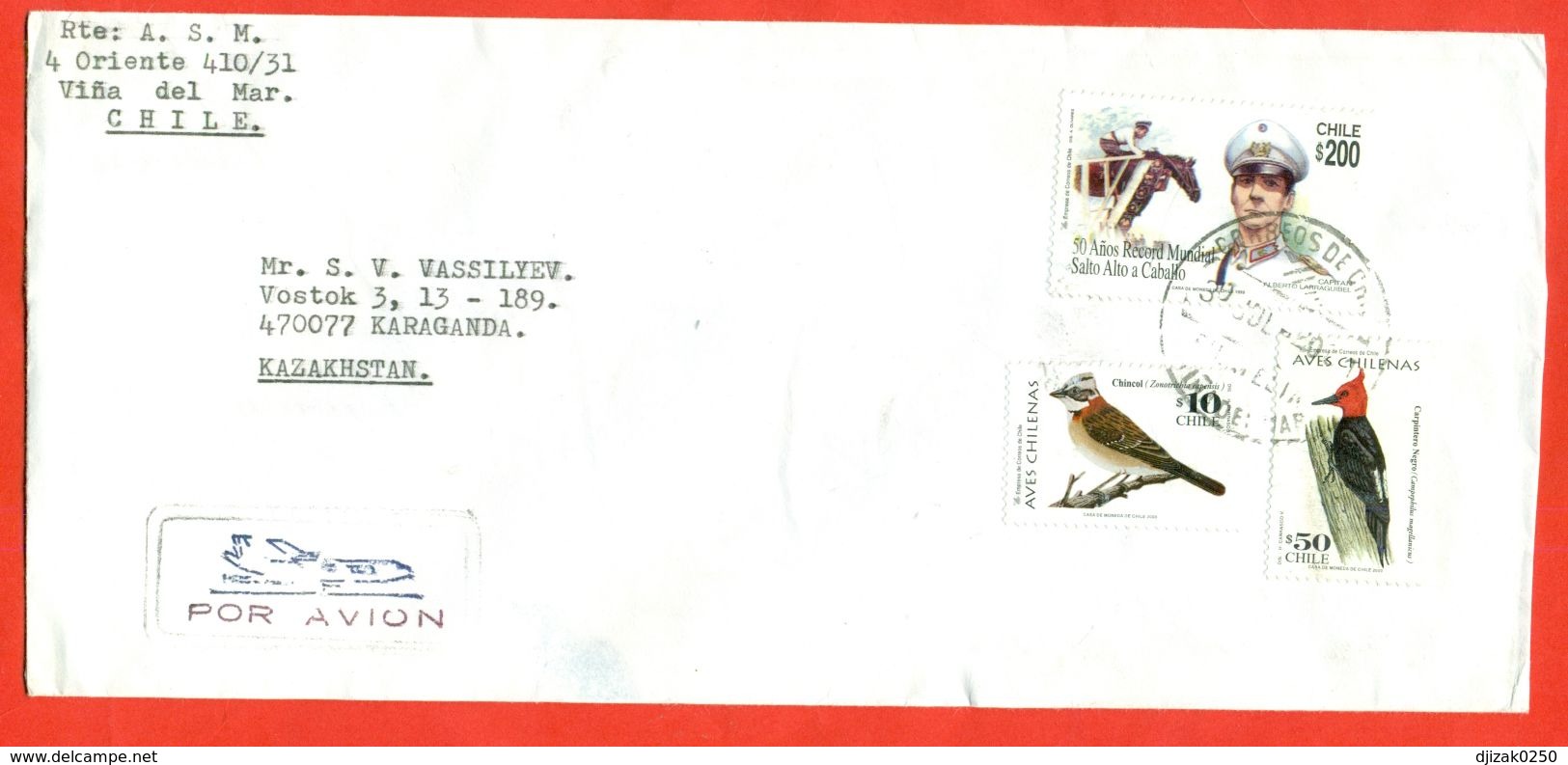 Chile 2001.Envelope Passed The Mail. Birds. - Chile