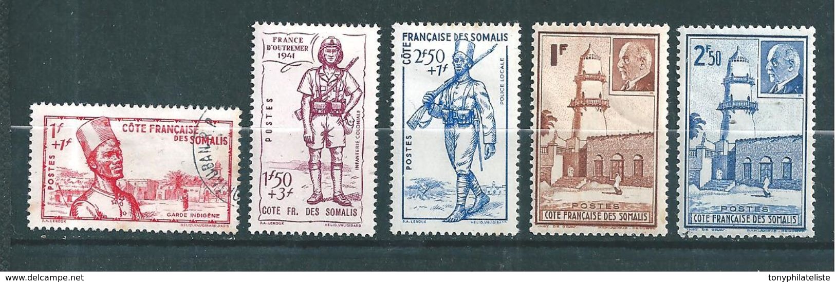 Timbres Des Cote De Somalis  De 1941  N°188 A 192 * (n°188 Oblitéré) - Neufs