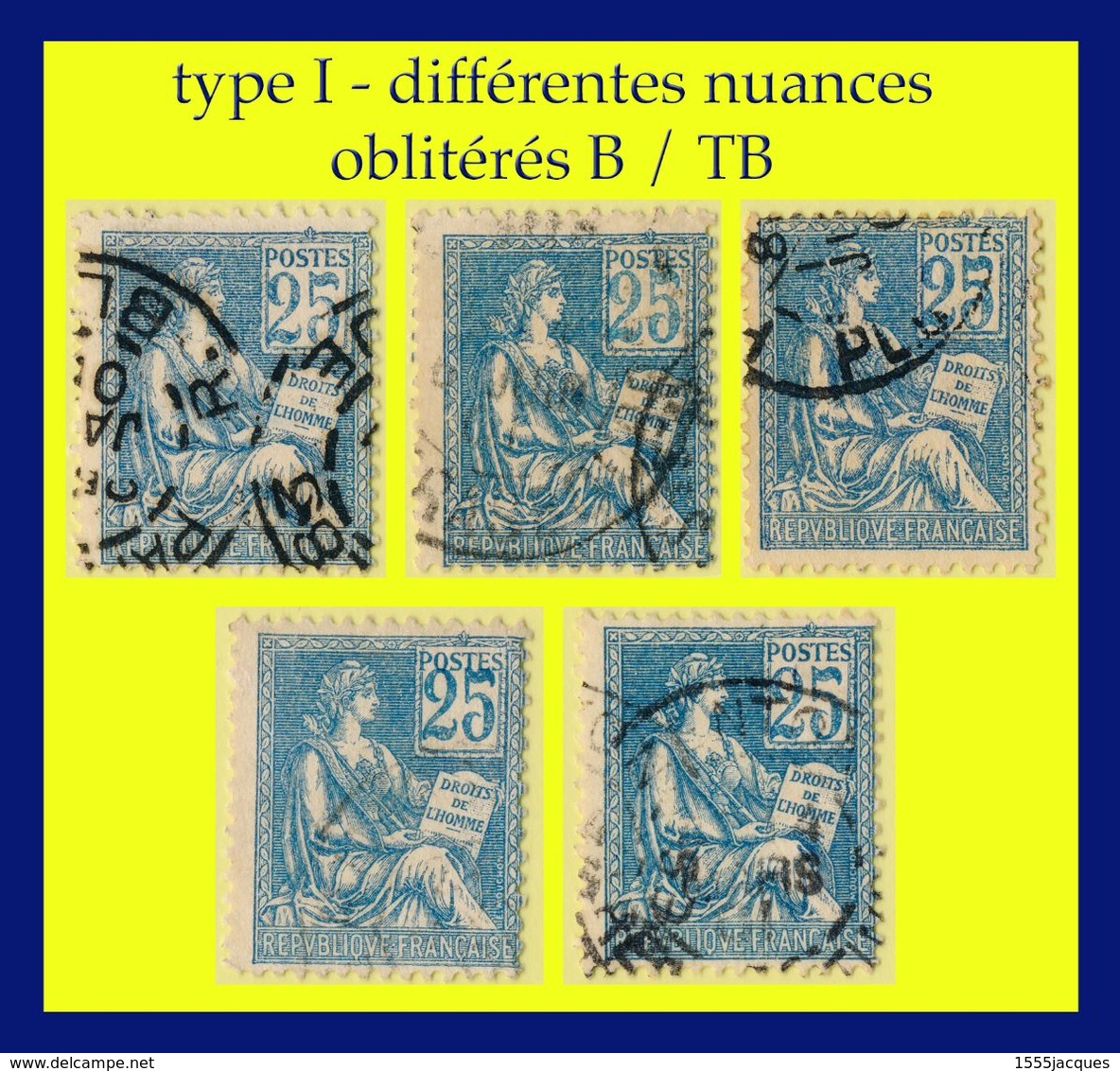 N° 114 TYPE MOUCHON 1900 TYPE I - 5 EXEMPLAIRES OBLITÉRÉS B / TB - DIFFÉRENTES NUANCES - - 1900-02 Mouchon