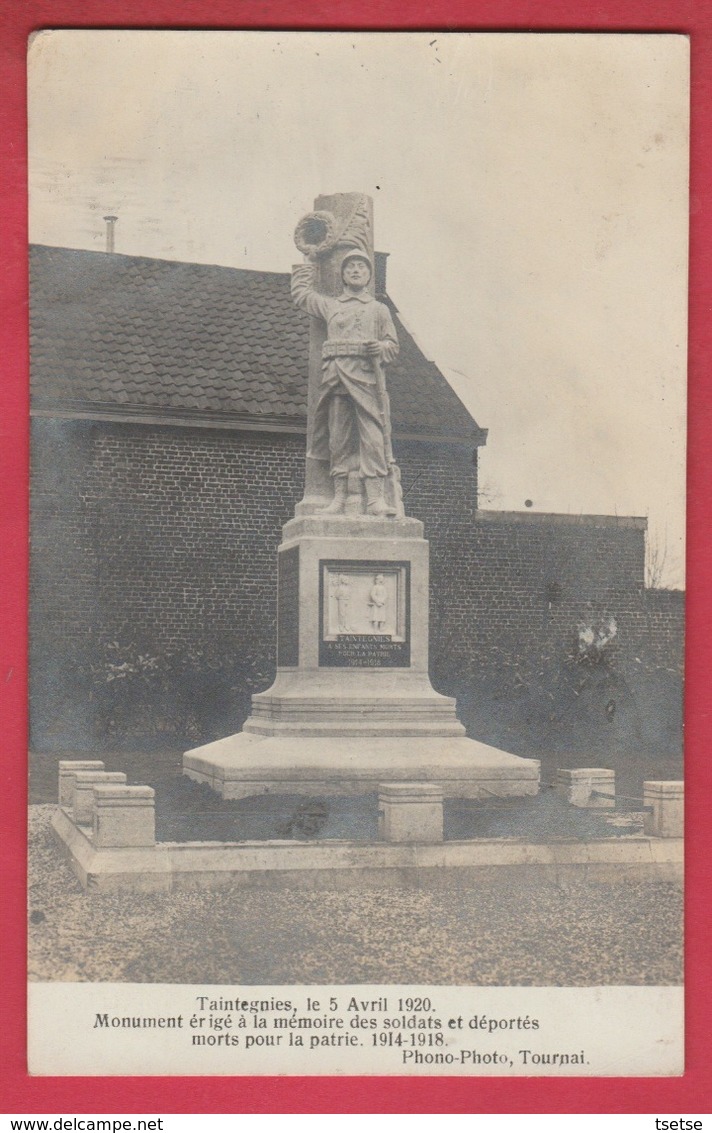 Taintegnies - Monument érigé Le 5 Avril 1920 - Carte Photo ( Voir Verso ) - Tournai