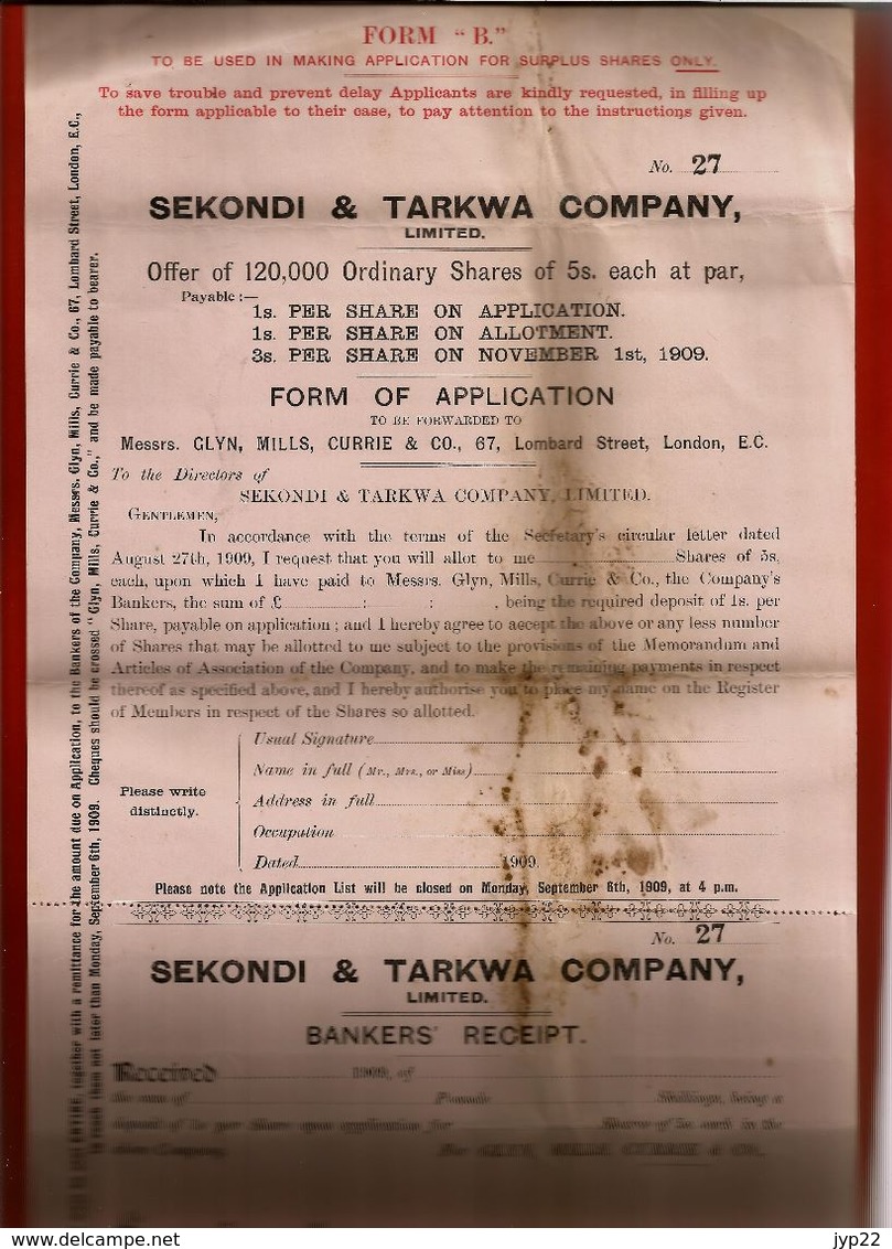 Rare Courrier Anglais Sekondi & Tarkwa London Londres 1909 - Banque - Glyn Mills Currie - United Kingdom