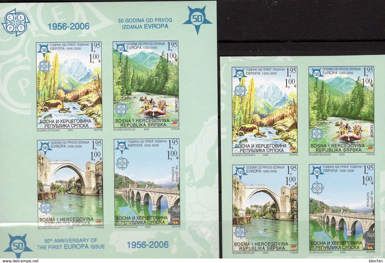 CEPT Drinabrücke 2005 Serbien-Bosna 339/2+Block 13 ** 140€ Imperf.Park Rafting 50 Jahre EUROPA Ss Bloc Sheet Bridge - Collections (without Album)