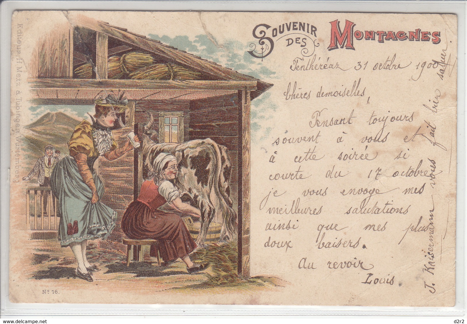 ALPES SUISSE - LITHO - SOUVENIRS DES MONTAGNES  - DOS UNIQUE - 31.10.1900 - ( Plis Et Dech En Haut Env 1 Cm )- S/TIMBRE - Mon