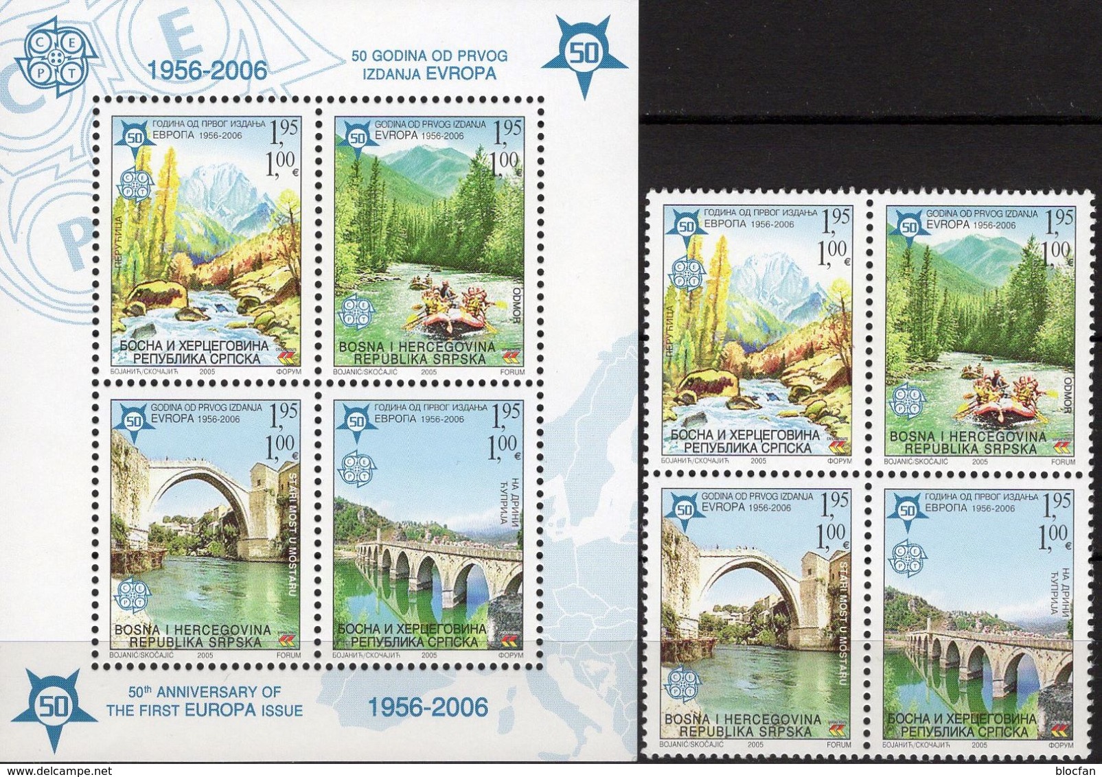 CEPT Brücken 2005 Serbien-Bosna 339/2VB+Block 13 ** 20€ Park Rafting Mostar Ms Bloc Bridge Bf Sheet 50Jahre EUROPA - Collections (without Album)