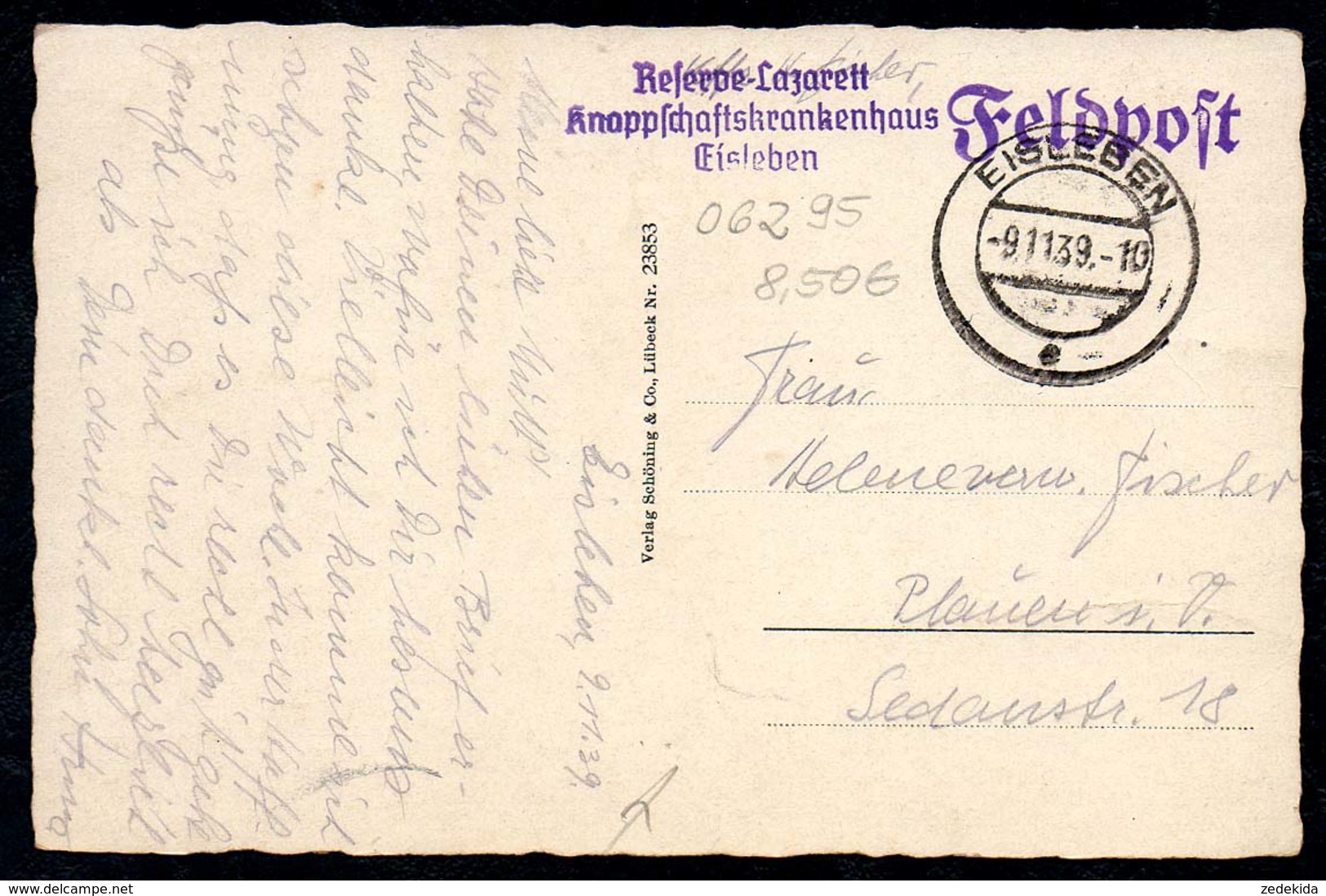 B0739 - Eisleben Markt - Feldpost 2. WK Reserve Lazarett Knappschaftskrankenkasse 1939 - Auto Fahrzeug Oldtimer - Eisleben