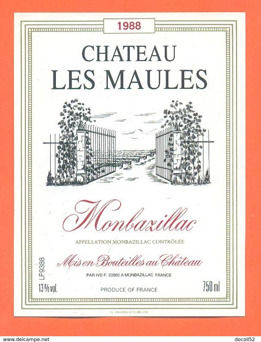 étiquette Vin De Monbazillac Chateau Les Maules 1988 à Monbazillac - 75 Cl - Monbazillac