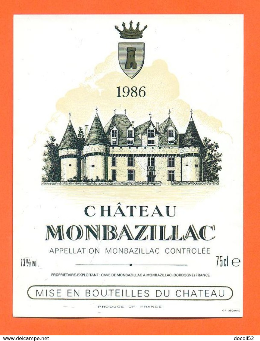 étiquette Vin De Monbazillac Chateau Monbazillac 1986 à Monbazillac - 75 Cl - Monbazillac