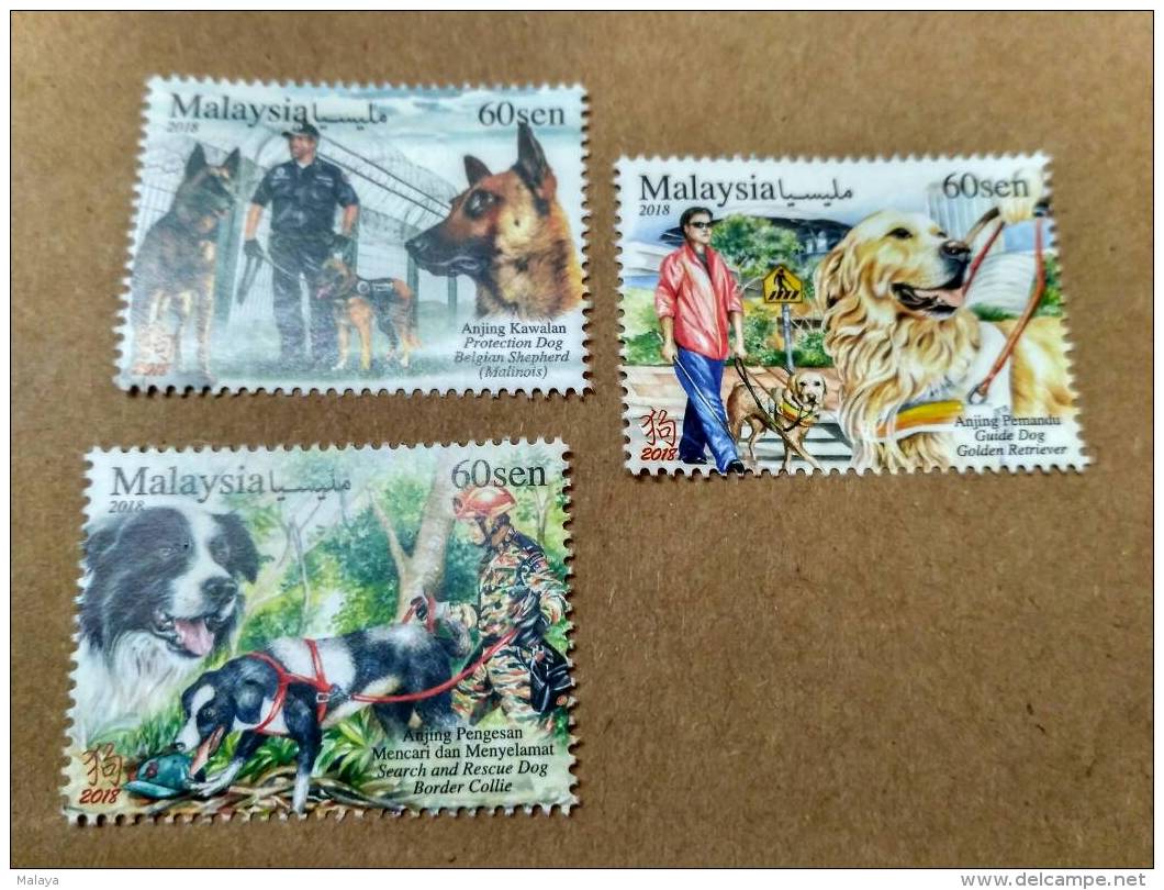 Malaysia Chinese Zodiac  Year Of  Dog 2018 Working Dogs Police Blind People Stamp MNH - Malaysia (1964-...)