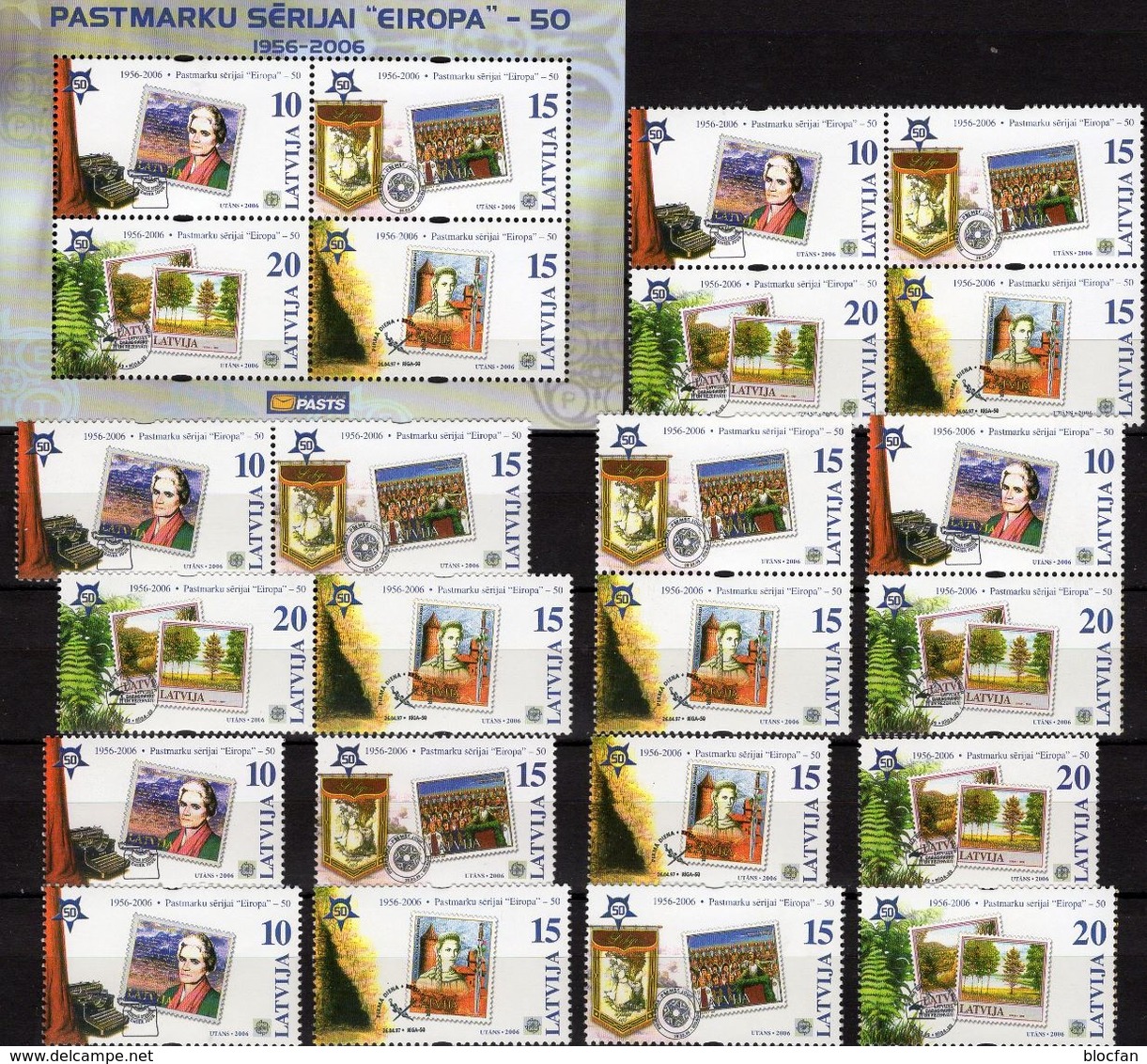 Philatelic Latvia 652/9,4x ZD,VB+Block 21 ** 15€ 50 Jahre CEPT 2006 Blocs Se-tenant Stamps On Stamp Sheet Bf EUROPA - Collections (without Album)