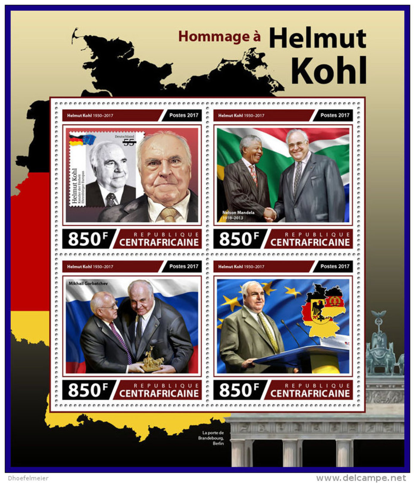 CENTRAL AFRICA 2017 ** Tribute To Helmut Kohl Nelson Mandela Mikhail Gorbachev M/S - OFFICIAL ISSUE - DH1740 - Other & Unclassified