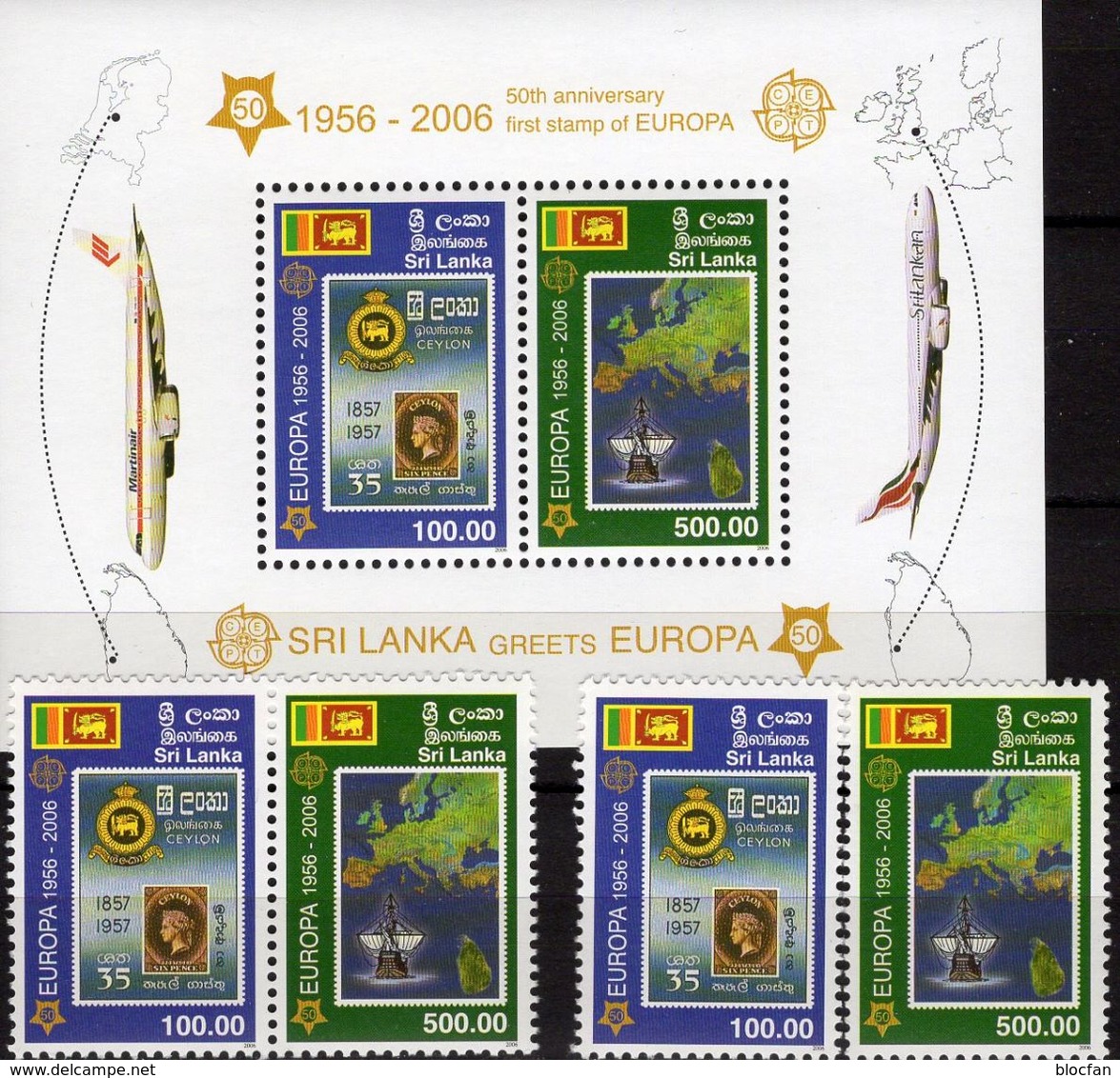 CEPT Sri Lanka 1525/6,ZD+Block 102 ** 45€ Segelschiff Stamps On Stamp CEYLON M/s Ships Sheet Bf 50 Year EUROPA 2006 - Collections (sans Albums)