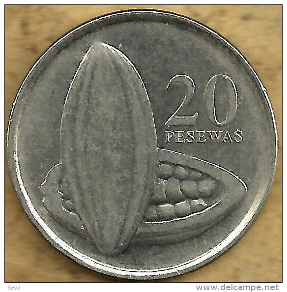 GHANA 20 PESEWAS CACOA PLANT FRUIT FRONT EMBLEM BACK 2007 KM(?) VF READ DESCRIPTION CAREFULLY !!! - Ghana