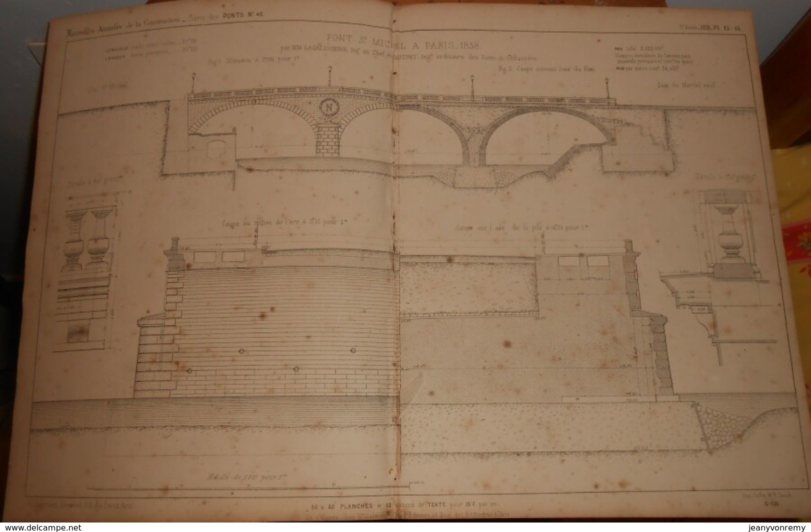 Plan Du Pont Saint-Michel à Paris En 1858. 1859 - Obras Públicas