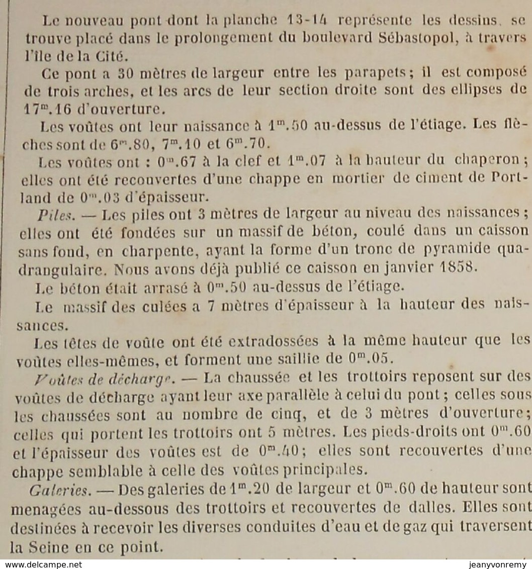 Plan Du Pont Saint-Michel à Paris En 1858. 1859 - Obras Públicas