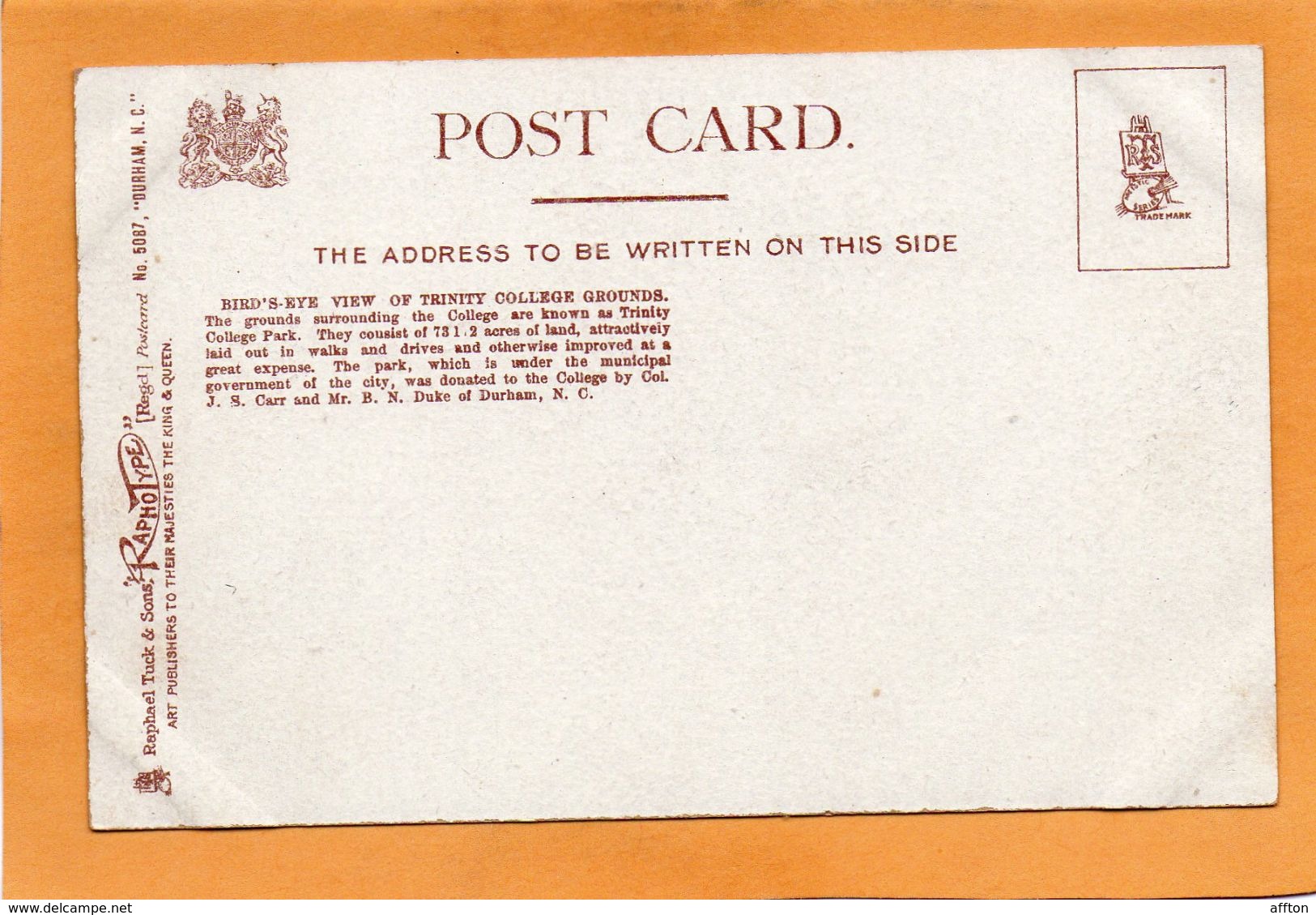 Durham NC 1905 Postcard - Durham