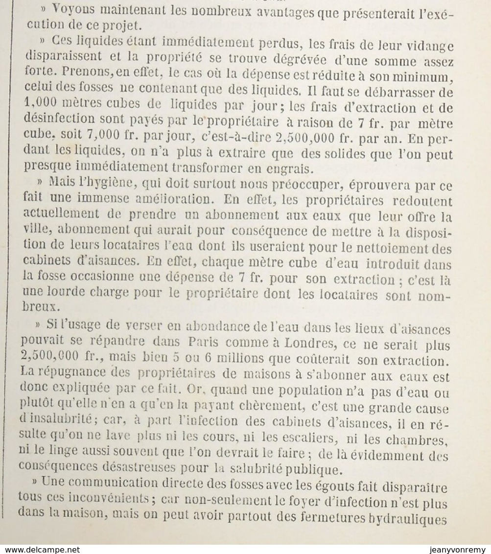 Plan De L'assainissement Des Latrines Et Lieux D'aisances. 1859 - Public Works