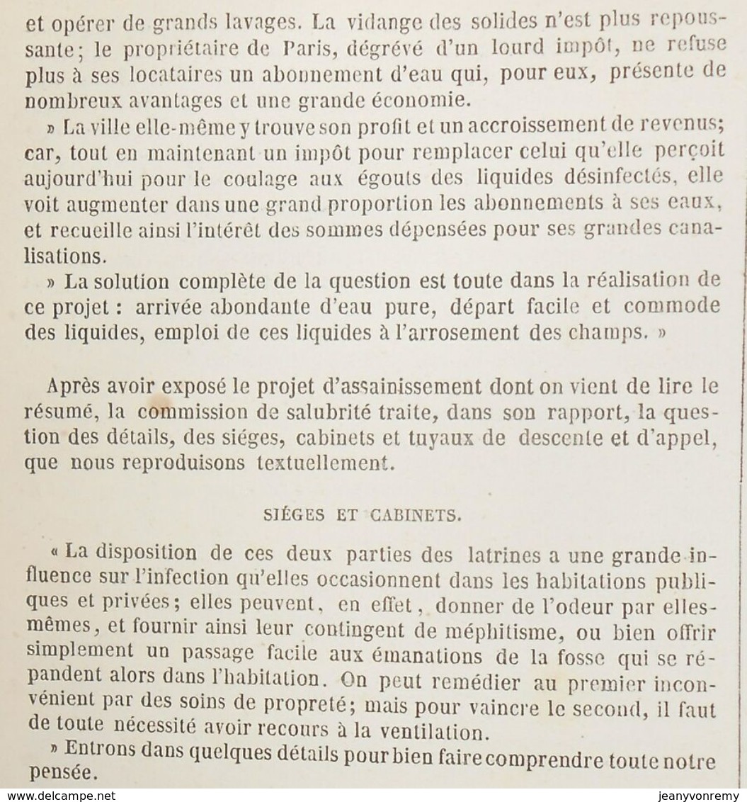 Plan de l'assainissement des latrines et lieux d'aisances. 1859