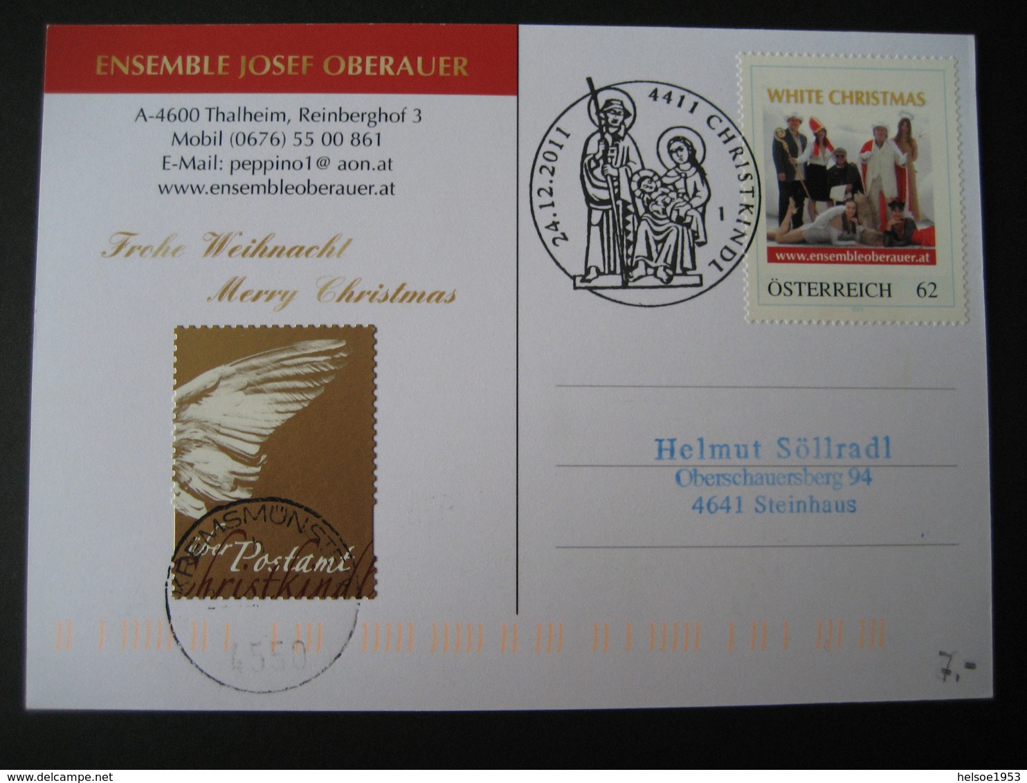 Pers.BM Withe Christmas Ensemble Josef Oberauer Mit Zusatzmarke Und Sonder- Stempel Christkindl 24.12.2011 - Personalisierte Briefmarken