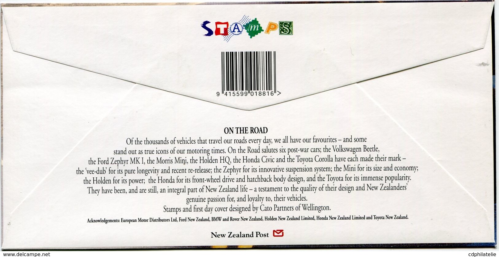 NOUVELLE-ZELANDE ENVELOPPE 1er JOUR DES N°1764/1769 VOITURES DE L'APRES-GUERRE OBLITERATION WANGANUI - FDC