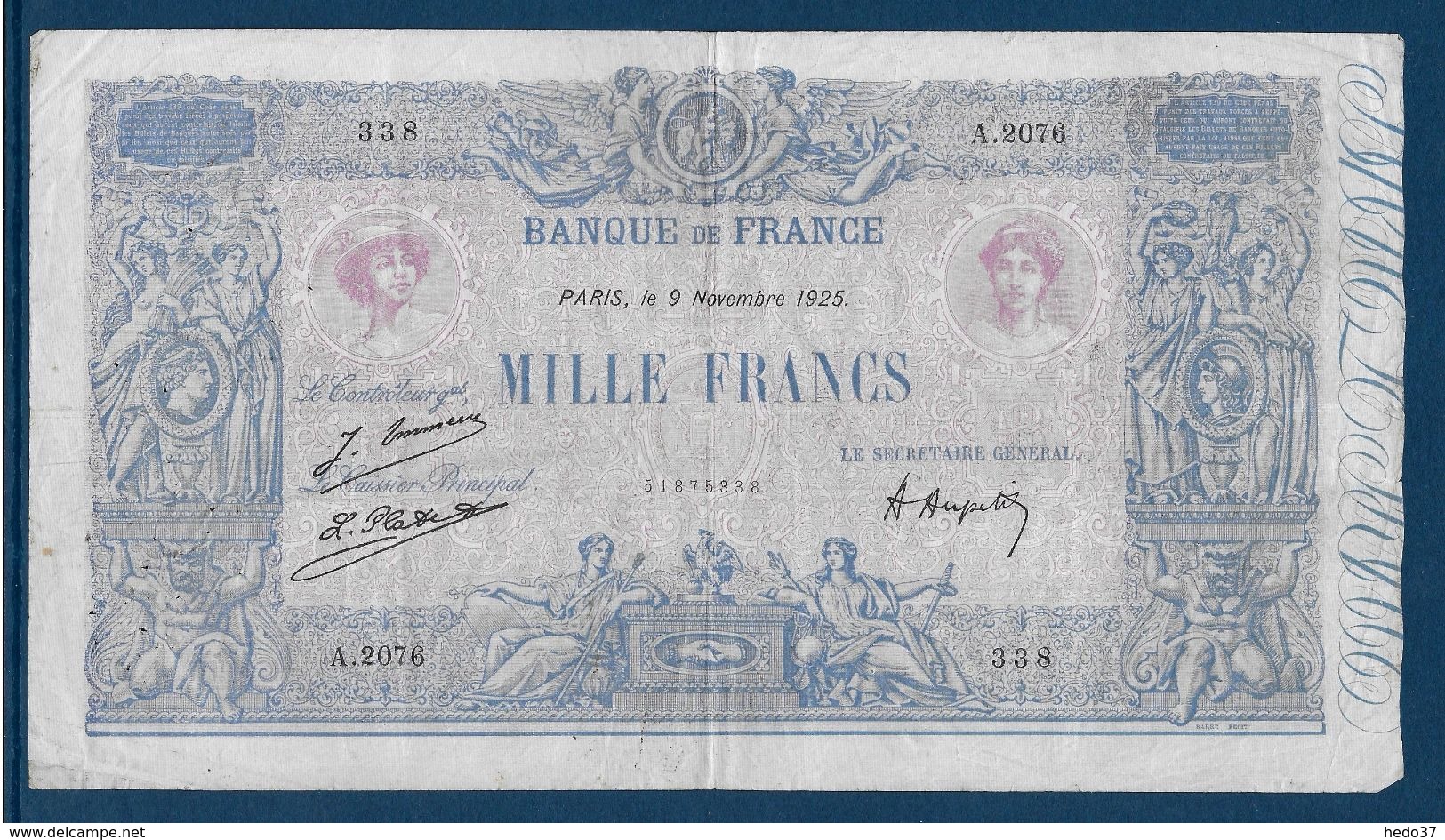 France 1000 Francs Bleu Et Rose - 9-1-1925 - Fayette N°36-41 - TB/TTB - 1 000 F 1889-1926 ''Bleu Et Rose''