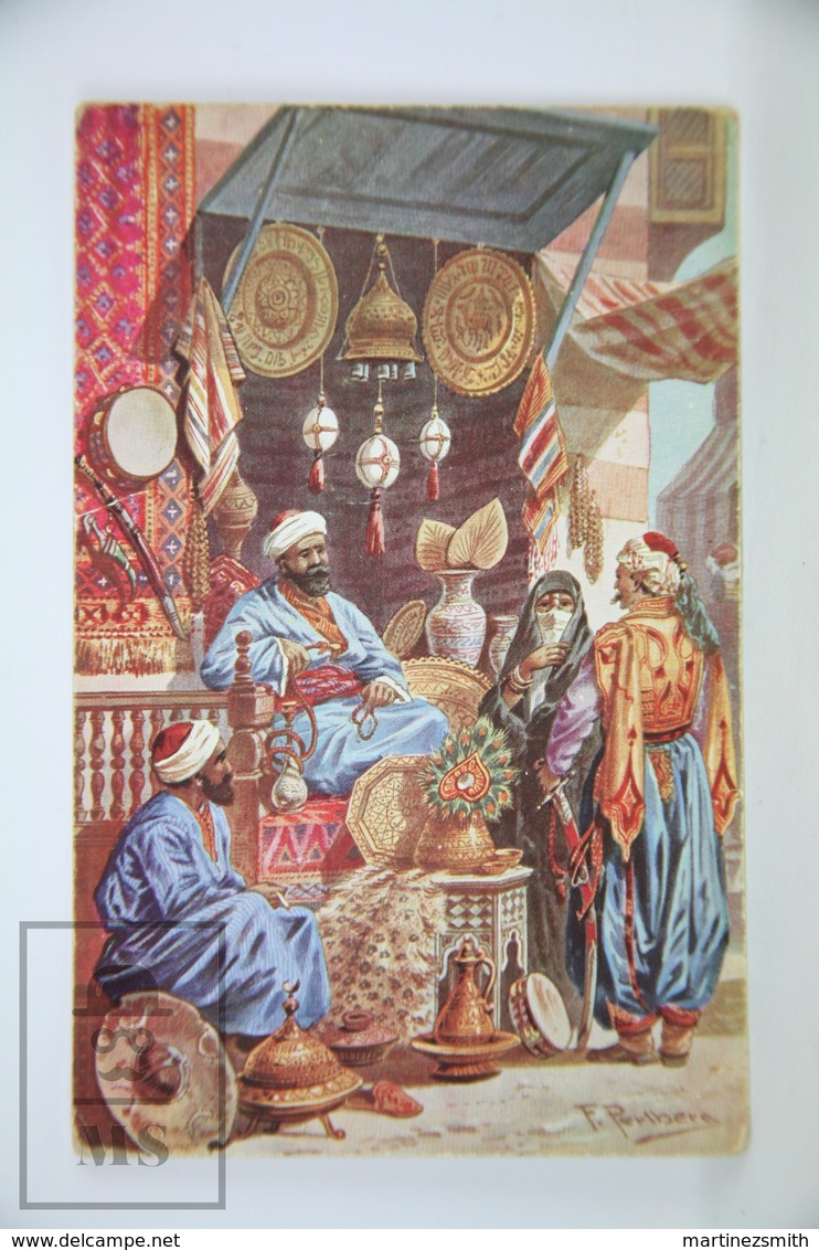 Old Illustrated Postcard Asia - F. Pelberg - In The Bazar - Printed In Germany - Perlberg, F.