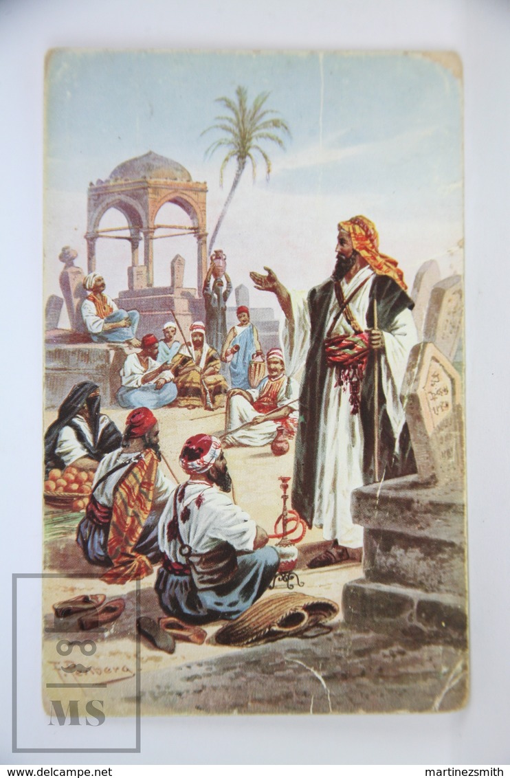 Old Illustrated Postcard Asia - F. Pelberg - The Story Teller - Printed In Germany - Perlberg, F.