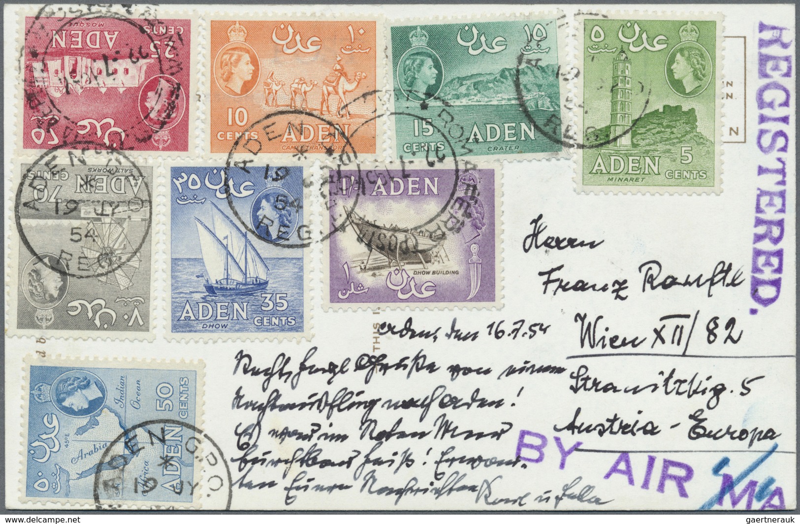 Aden: 1951/1953, Two Registered Picture Postcards With Interesting Franking To Austria - Yémen