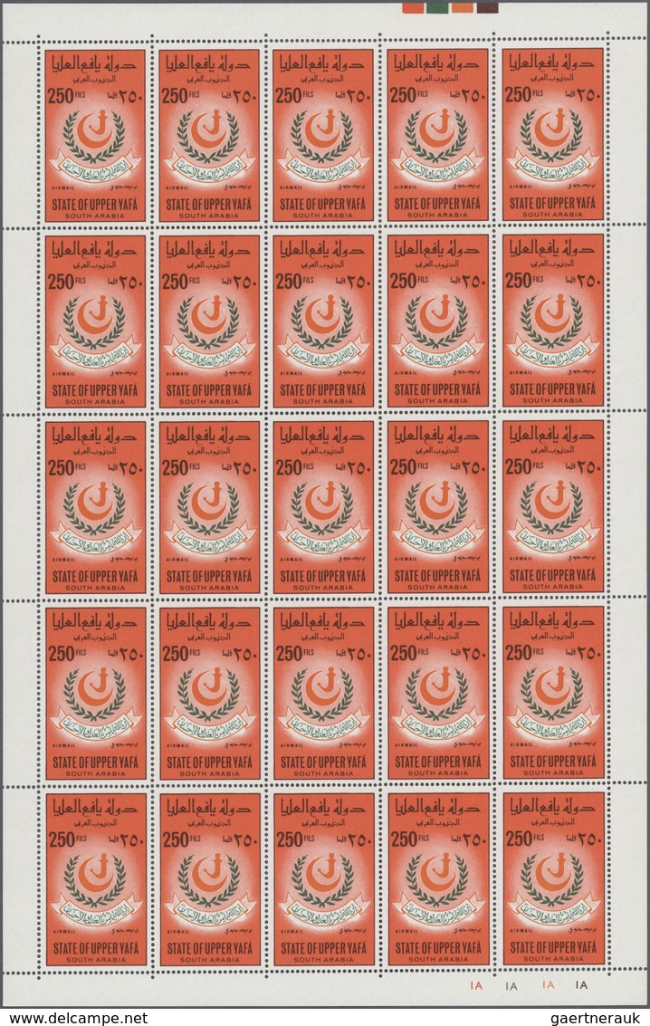 ** Aden - State of Upper Yafa: 1967, Definitives 5f. to 500f., complete set of ten values, sheets of 25