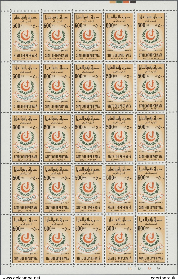 ** Aden - State of Upper Yafa: 1967, Definitives 5f. to 500f., complete set of ten values, sheets of 25