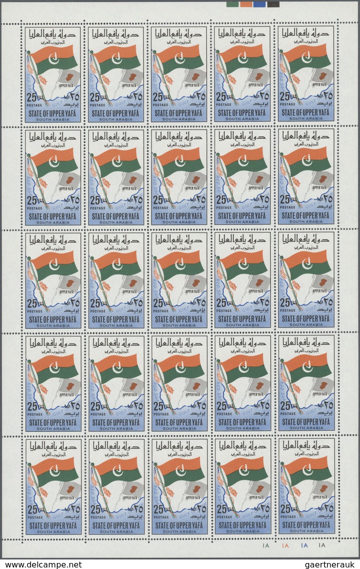 ** Aden - State of Upper Yafa: 1967, Definitives 5f. to 500f., complete set of ten values, sheets of 25