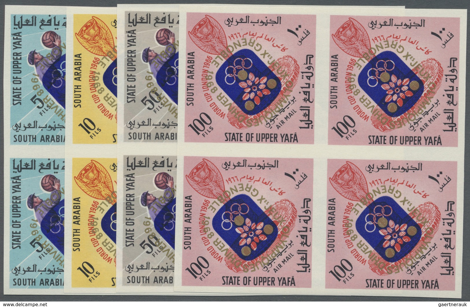 ** Aden - State Of Upper Yafa: 1967, Football Championship Stamps With INVERTED Opt. In Green And Blue - Aden (1854-1963)