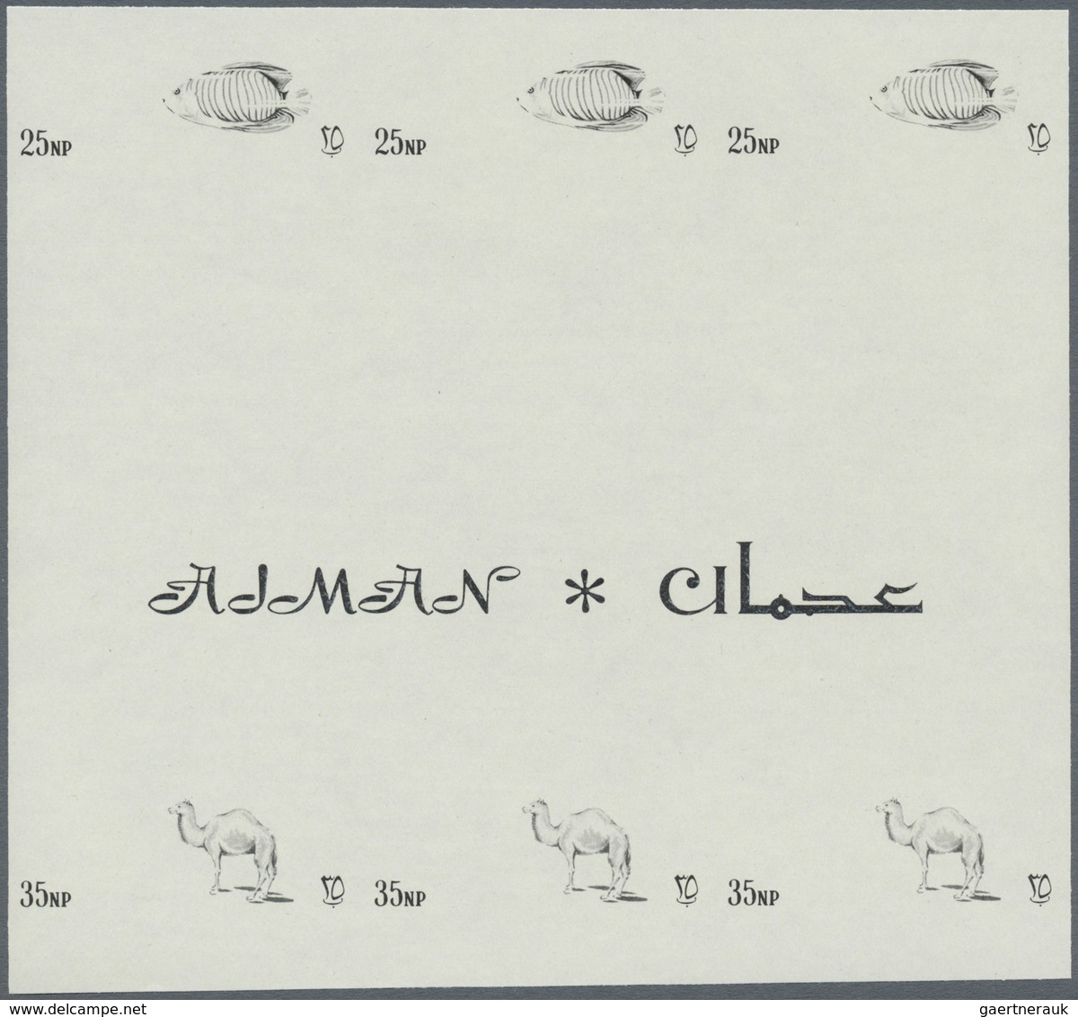 ** Adschman / Ajman: 1965, definitives 'Indigenous fauna' 25np. Regal angelfish and 35np. Dromedary bot