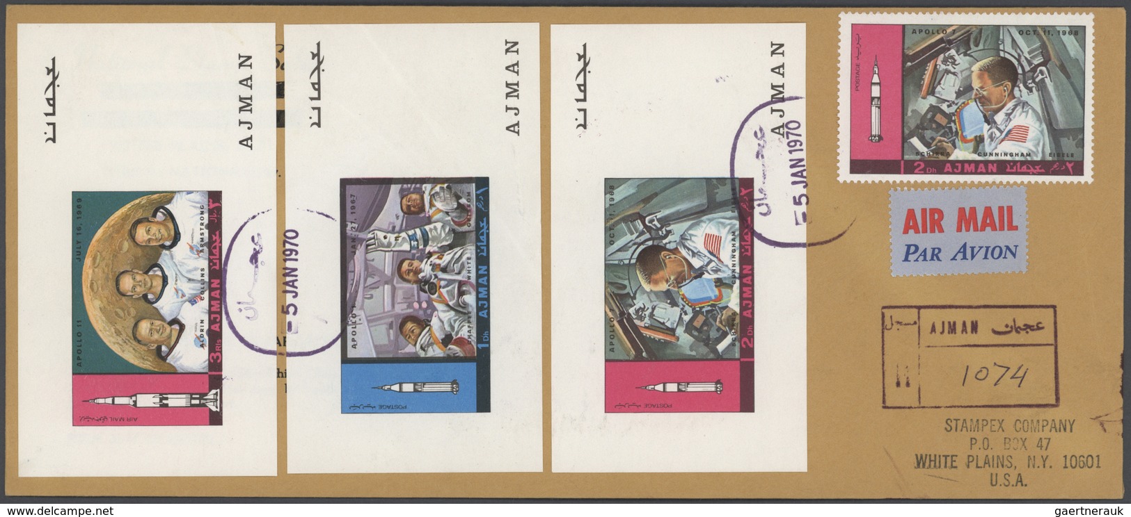 Br Adschman / Ajman: 1970 (5.1.), Apollo Programme Complete Set Of Seven Special Imperforate Miniature - Adschman