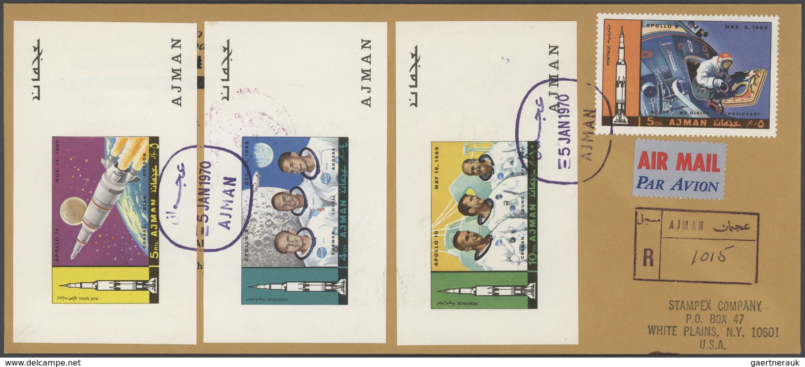 Br Adschman / Ajman: 1970 (5.1.), Apollo Programme Complete Set Of Seven Special Imperforate Miniature - Adschman