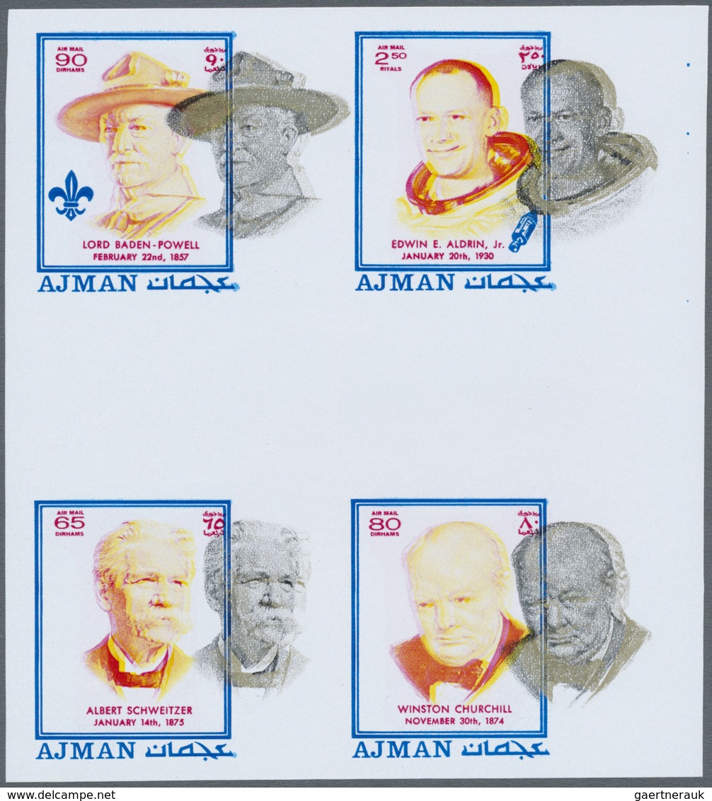 ** Adschman / Ajman: 1971, CELEBRITIES - 6 Items; Collective Single Die Proofs For The Set In Crossed G - Ajman