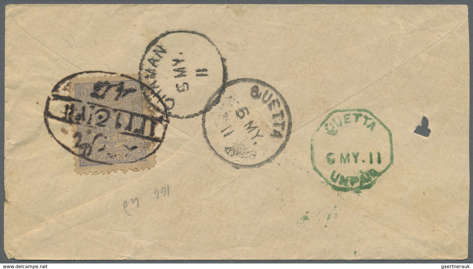 Br Afghanistan: 1909-25 "QUETTA UNPAID": Four Covers To India Via The Southern Chaman-Quetta Route But - Afghanistan