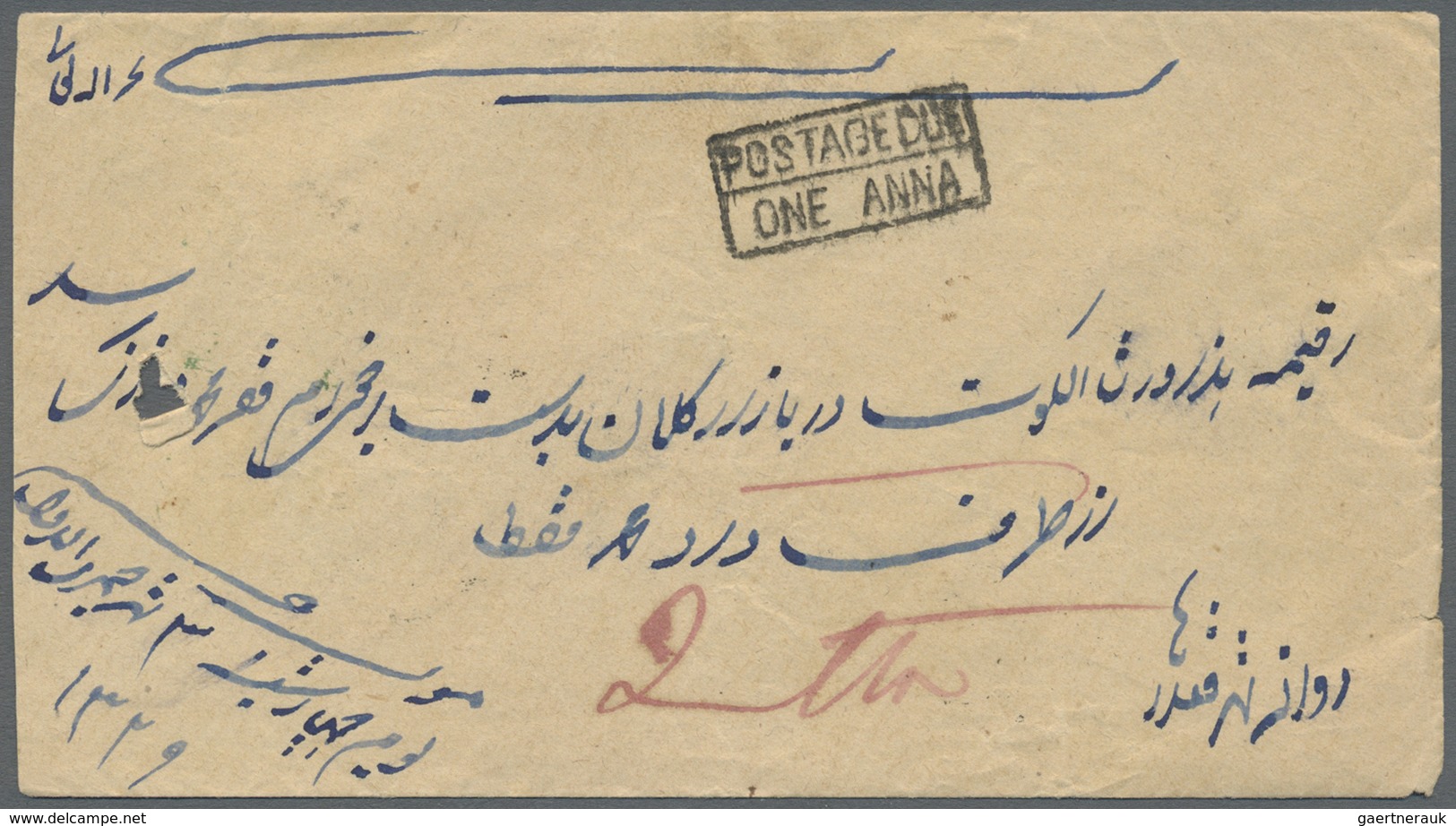 Br Afghanistan: 1909-25 "QUETTA UNPAID": Four covers to India via the southern Chaman-Quetta route but