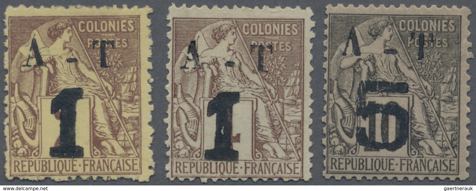 */(*) Annam Und Tongking: 1889, Allegory Stamps Of French Colonies Complete Set Of Three With Handstamp 'A - Autres & Non Classés