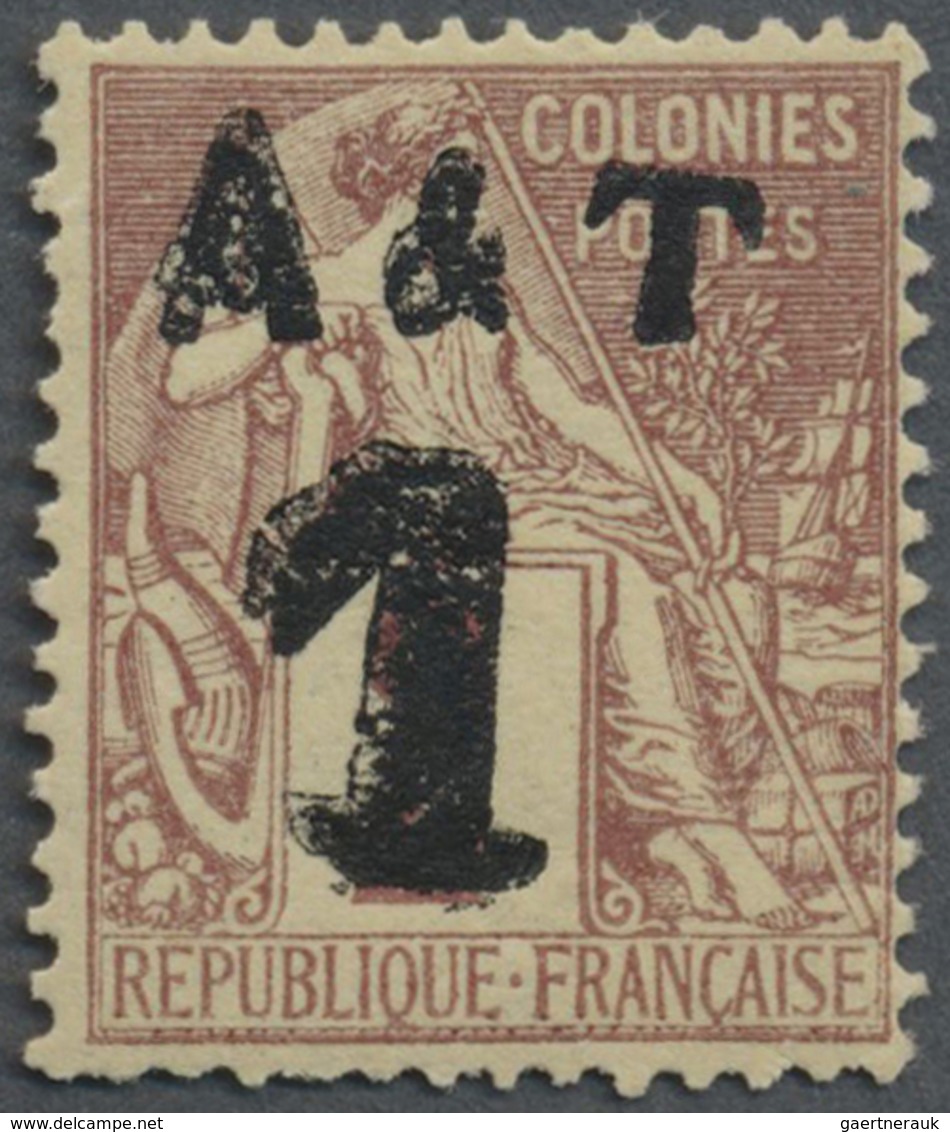 * Annam Und Tongking: 1888, 1 C. On 2 C. Red/brown Unused With Double Overprint "A & T 1". - Altri & Non Classificati