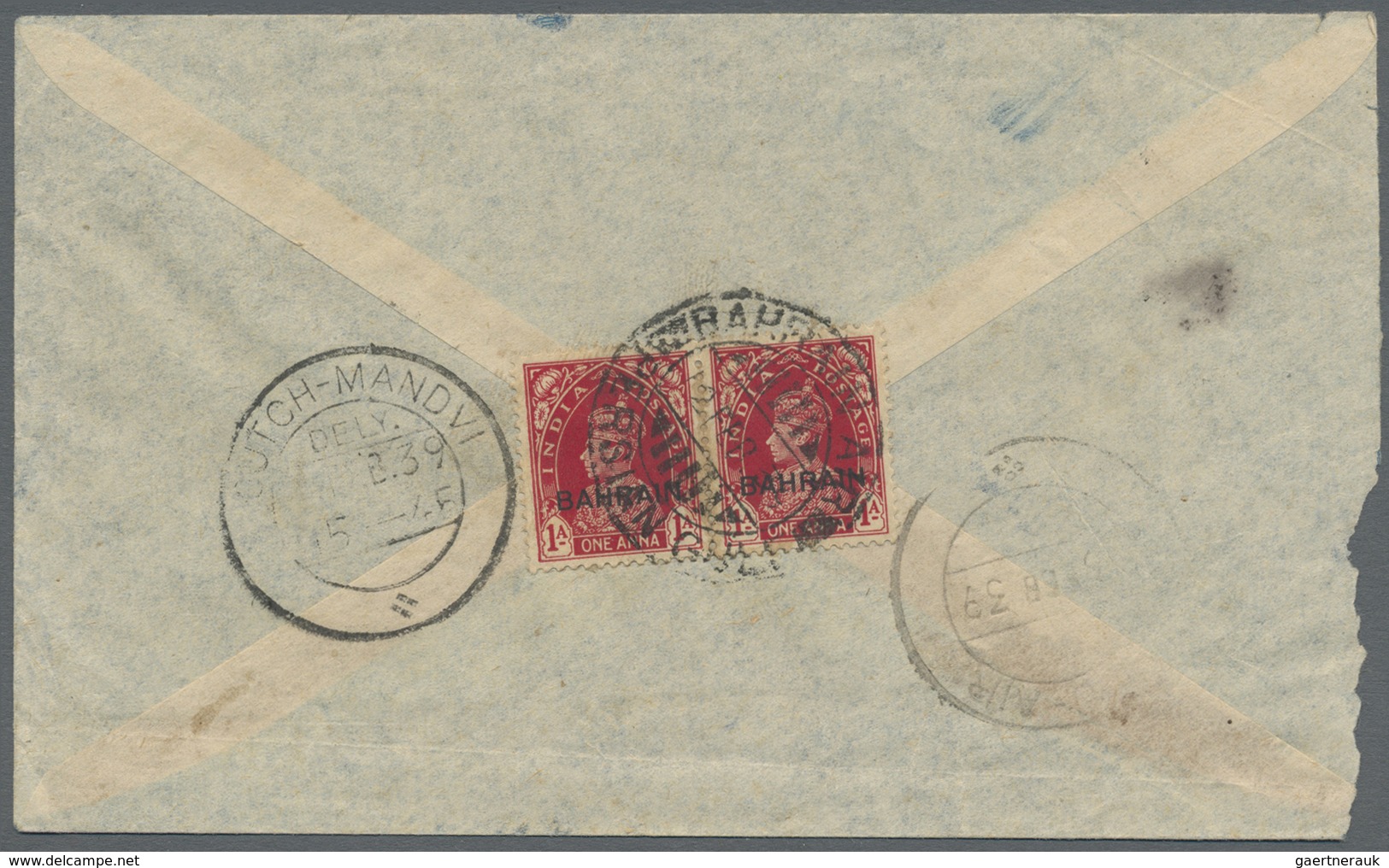 Br Bahrain: 1932-39: Four covers from Bahrain to Cutch-Mandvi, India, with 1932 cover franked India (un