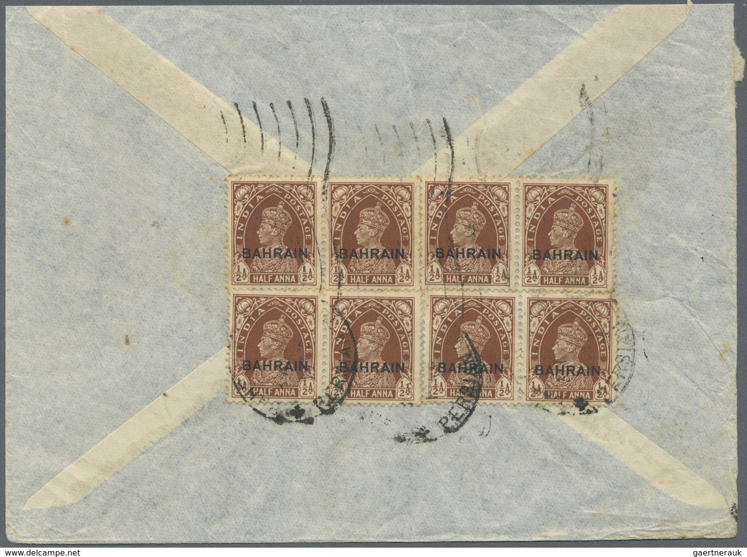 Br Bahrain: 1938. Air Mail Envelope (small Part Of Front Missing) Addressed To India Bearing SG 21, ½a - Bahrain (1965-...)