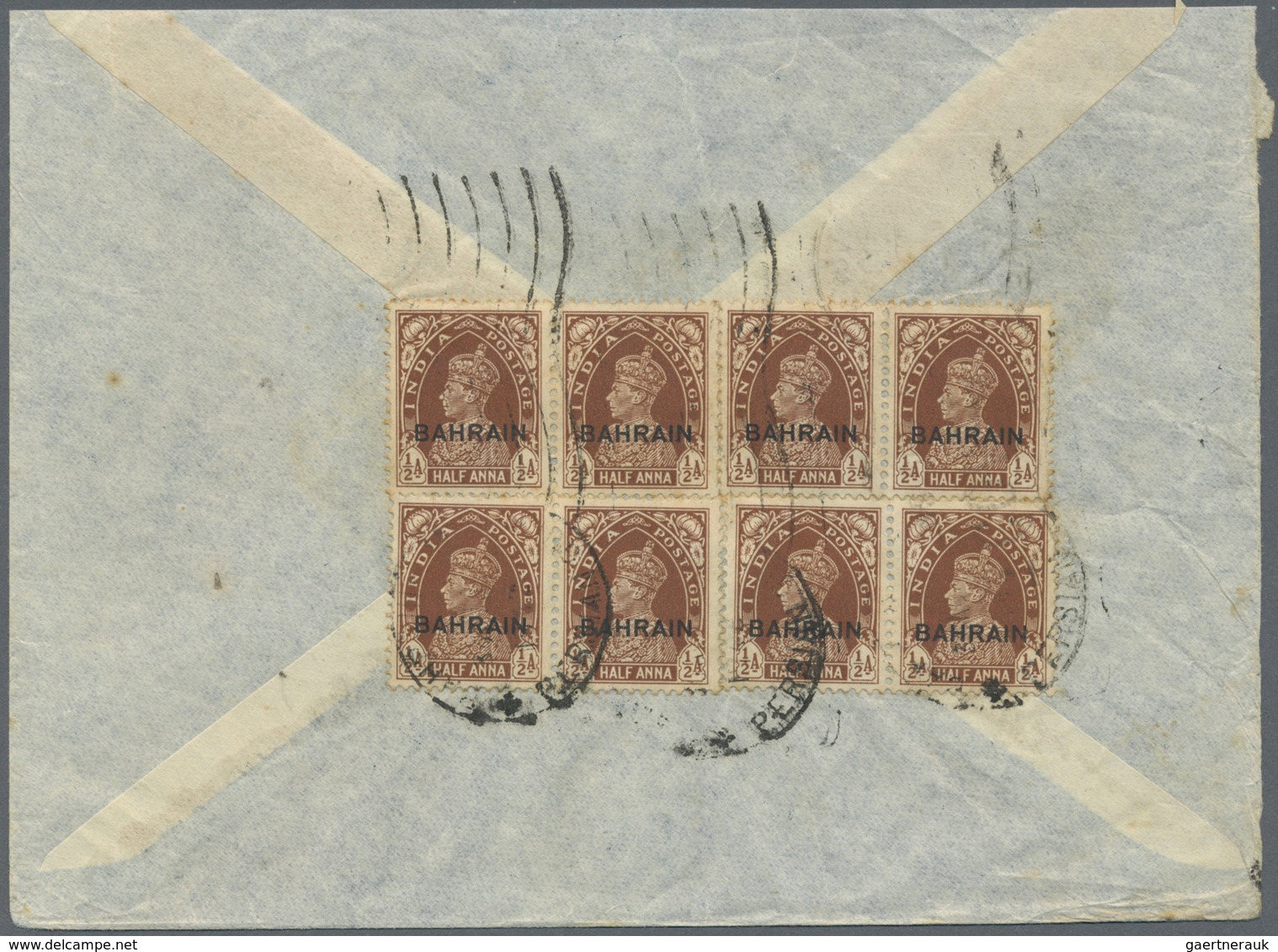 Br Bahrain: 1938. Air Mail Envelope (small Part Of Front Missing) Addressed To India Bearing SG 21, ½a - Bahrein (1965-...)
